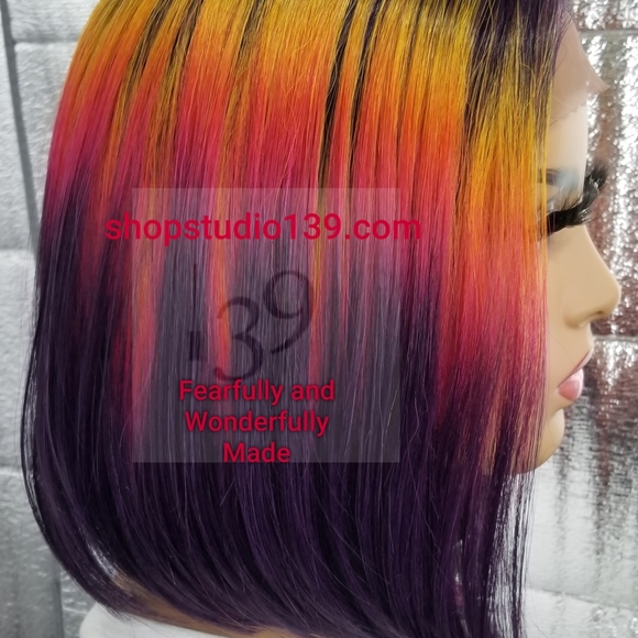 Human hair orange ombre lace front Bob wig - Picture 2 of 5